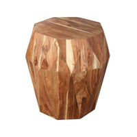 Bon 22 Inch Artisanal End Side Table, Multifaceted Solid Acacia Wood, Octagon Top, Natural Brown - UPT-238449