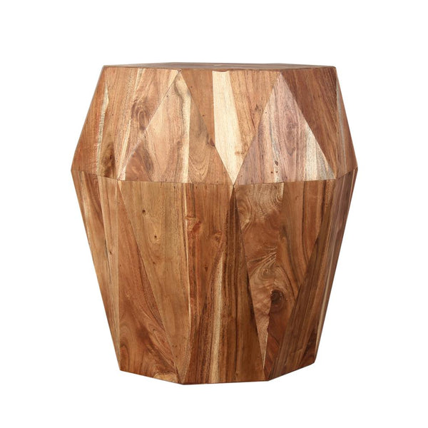 Bon 22 Inch Artisanal End Side Table, Multifaceted Solid Acacia Wood, Octagon Top, Natural Brown - UPT-238449