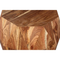 Bon 22 Inch Artisanal End Side Table, Multifaceted Solid Acacia Wood, Octagon Top, Natural Brown - UPT-238449