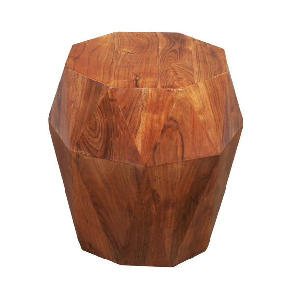 Bon 22 Inch Artisanal End Side Table, Multifaceted Solid Acacia Wood, Octagon Top, Warm Brown- UPT-238450