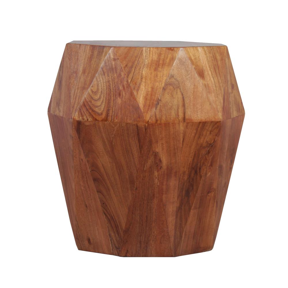 Bon 22 Inch Artisanal End Side Table, Multifaceted Solid Acacia Wood, Octagon Top, Warm Brown- UPT-238450