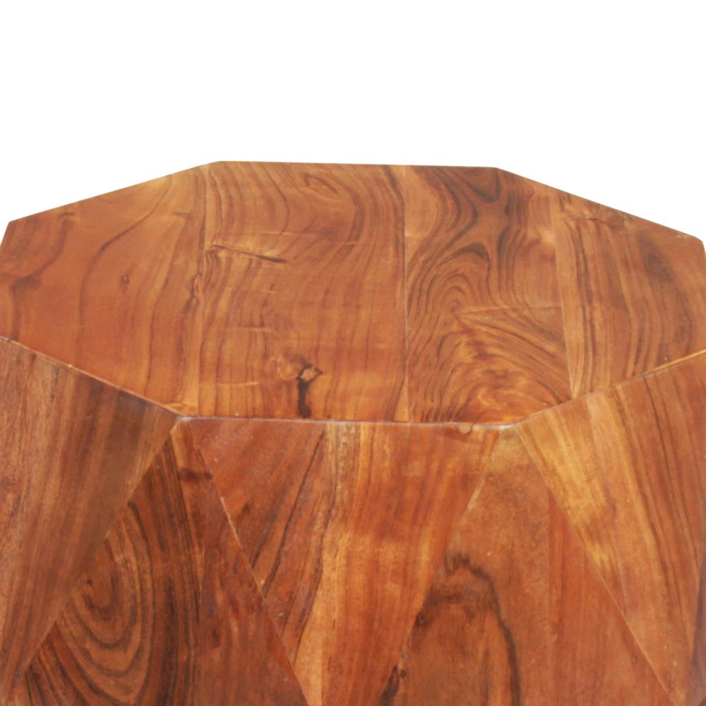 Bon 22 Inch Artisanal End Side Table, Multifaceted Solid Acacia Wood, Octagon Top, Warm Brown- UPT-238450