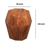 Bon 22 Inch Artisanal End Side Table, Multifaceted Solid Acacia Wood, Octagon Top, Warm Brown- UPT-238450