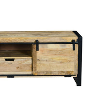 63 Inch Wooden Industrial TV Cabinet with Barn Style Sliding Doors, Brown and Black - UPT-242822