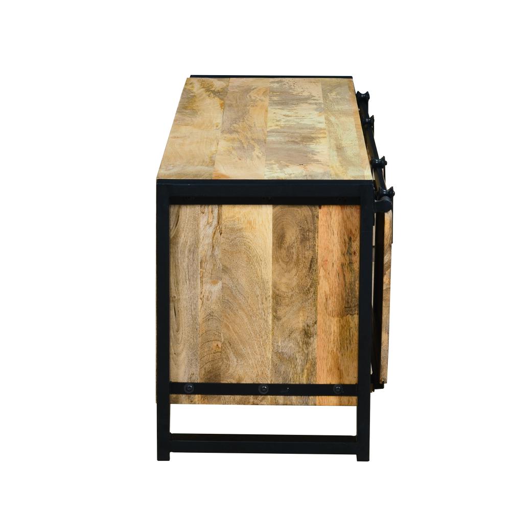 63 Inch Wooden Industrial TV Cabinet with Barn Style Sliding Doors, Brown and Black - UPT-242822