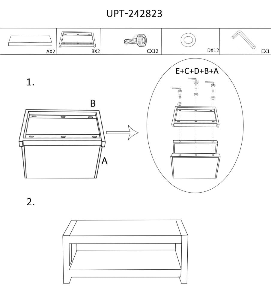 47 Inch Rectangular Industrial Coffee Table with Sled Design Metal Legs, Washed White - UPT-242823