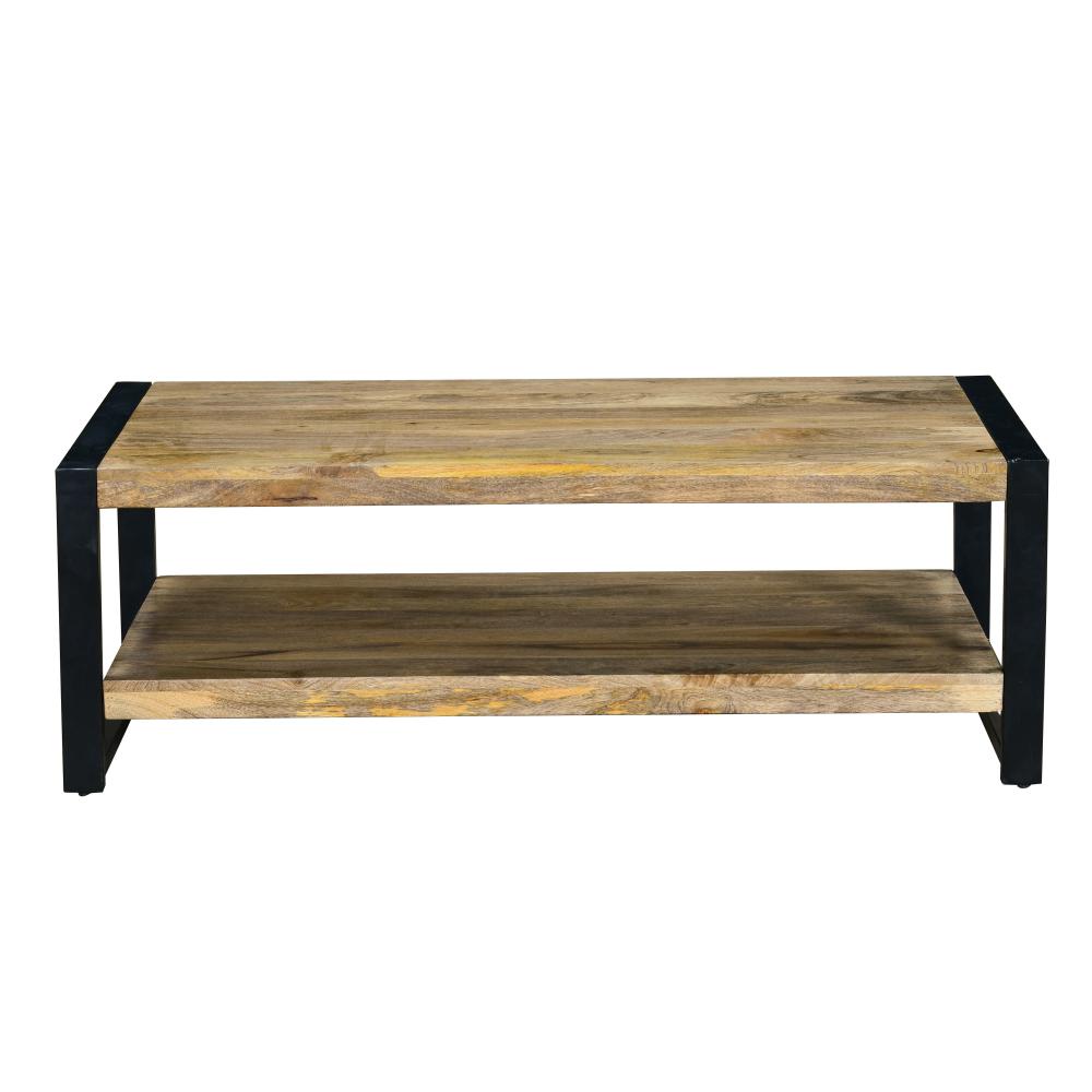 47 Inch Rectangular Industrial Coffee Table with Sled Design Metal Legs, Washed White - UPT-242823