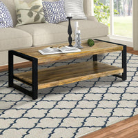 47 Inch Rectangular Industrial Coffee Table with Sled Design Metal Legs, Washed White - UPT-242823