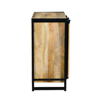 35 Inch 3 Drawer Storage Cabinet, 1 Barn Sliding Door, Mango Wood, Brown and Black - UPT-242824