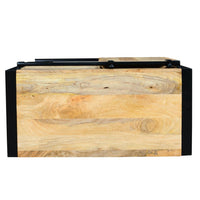 35 Inch 3 Drawer Storage Cabinet, 1 Barn Sliding Door, Mango Wood, Brown and Black - UPT-242824