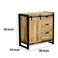 35 Inch 3 Drawer Storage Cabinet, 1 Barn Sliding Door, Mango Wood, Brown and Black - UPT-242824