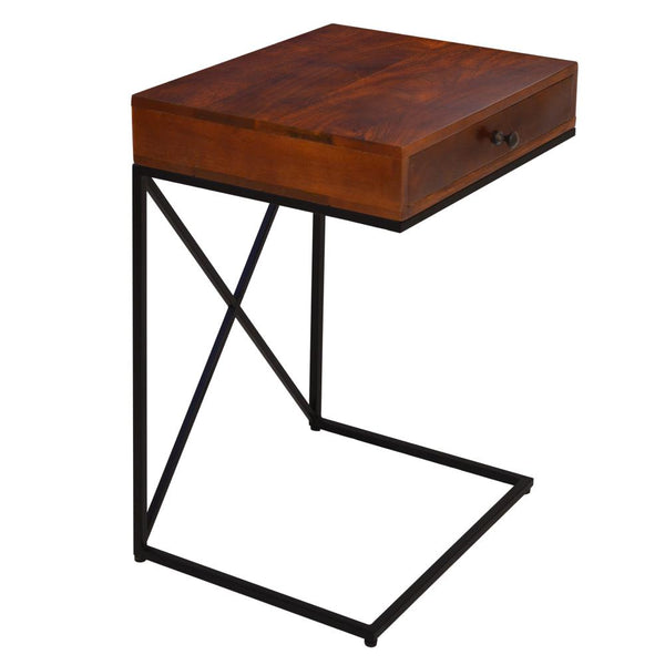 Wooden Sofa Side  Table with 1 Drawer and Metal Frame, Brown and Black - UPT-242947