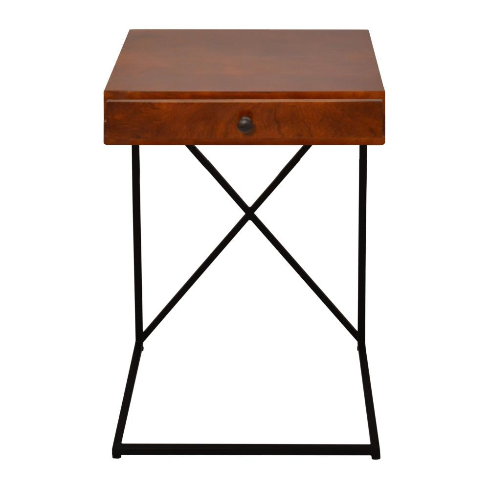 Wooden Sofa Side  Table with 1 Drawer and Metal Frame, Brown and Black - UPT-242947