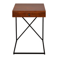 Wooden Sofa Side  Table with 1 Drawer and Metal Frame, Brown and Black - UPT-242947