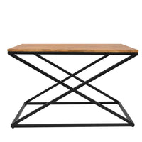 35 Inch Wooden Rectangle Coffee Table with X Shape Metal Frame, Brown and Black - UPT-242948