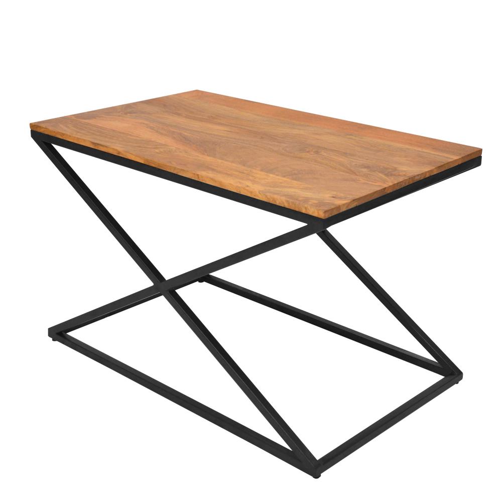 35 Inch Wooden Rectangle Coffee Table with X Shape Metal Frame, Brown and Black - UPT-242948