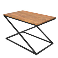 35 Inch Wooden Rectangle Coffee Table with X Shape Metal Frame, Brown and Black - UPT-242948