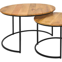 Round Wooden Nesting Coffee Table with Metal Frame, Set of 3, Brown and Black - UPT-242949