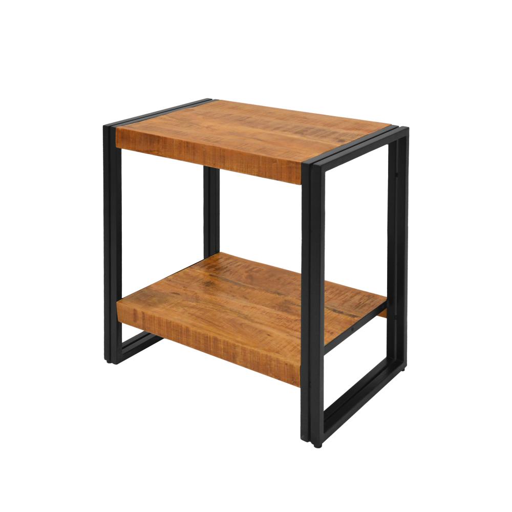 24 Inch Wooden Farmhouse Side Table with Open Compartment, Brown and Black - UPT-242950