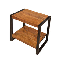 24 Inch Wooden Farmhouse Side Table with Open Compartment, Brown and Black - UPT-242950