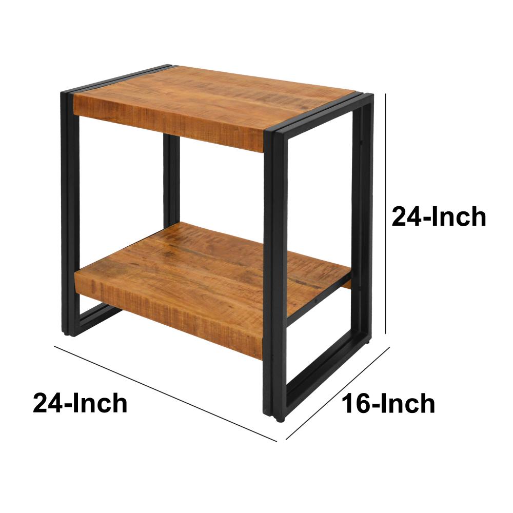 24 Inch Wooden Farmhouse Side Table with Open Compartment, Brown and Black - UPT-242950