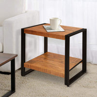 24 Inch Wooden Farmhouse Side Table with Open Compartment, Brown and Black - UPT-242950