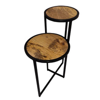 Two Tier Round Wooden Side Table with Metal Frame, Brown and Brass - UPT-242952