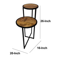 Two Tier Round Wooden Side Table with Metal Frame, Brown and Brass - UPT-242952