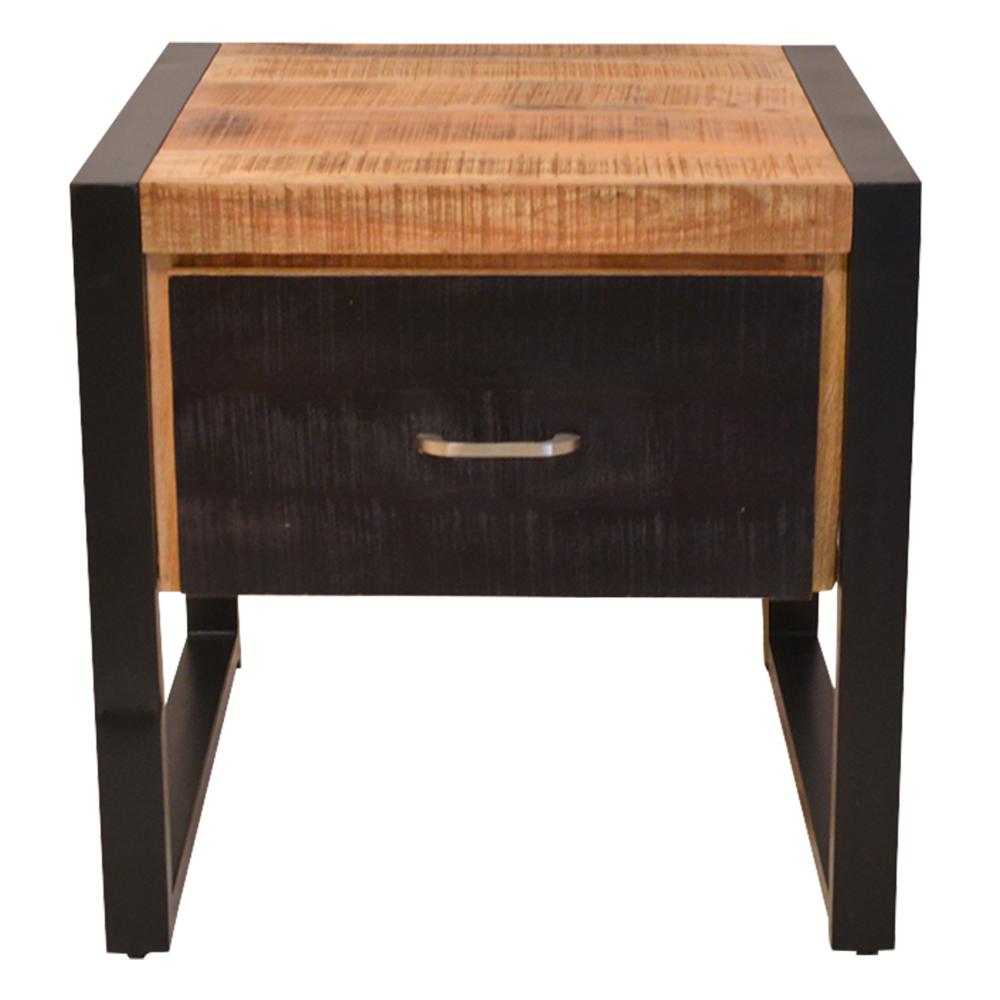 24 Inch Single Drawer Wooden Side Table with Metal Frame, Brown and Black - UPT-242953