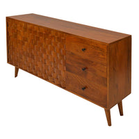 2 Door Wooden TV Console with 3 Drawers and Honeycomb Design, Walnut Brown - UPT-242956