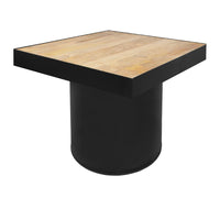 21 Inch Wooden Side Table with Block Metal Base, Brown and Black - UPT-247102