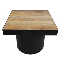 21 Inch Wooden Side Table with Block Metal Base, Brown and Black - UPT-247102