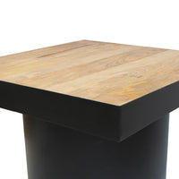 21 Inch Wooden Side Table with Block Metal Base, Brown and Black - UPT-247102