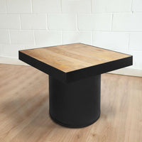 21 Inch Wooden Side Table with Block Metal Base, Brown and Black - UPT-247102