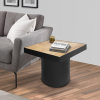 21 Inch Wooden Side Table with Block Metal Base, Brown and Black - UPT-247102