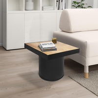 21 Inch Wooden Side Table with Block Metal Base, Brown and Black - UPT-247102