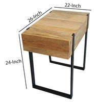 24 Inch Wooden End Table with Single Drawer and Metal Frame, Brown and Black - UPT-247104