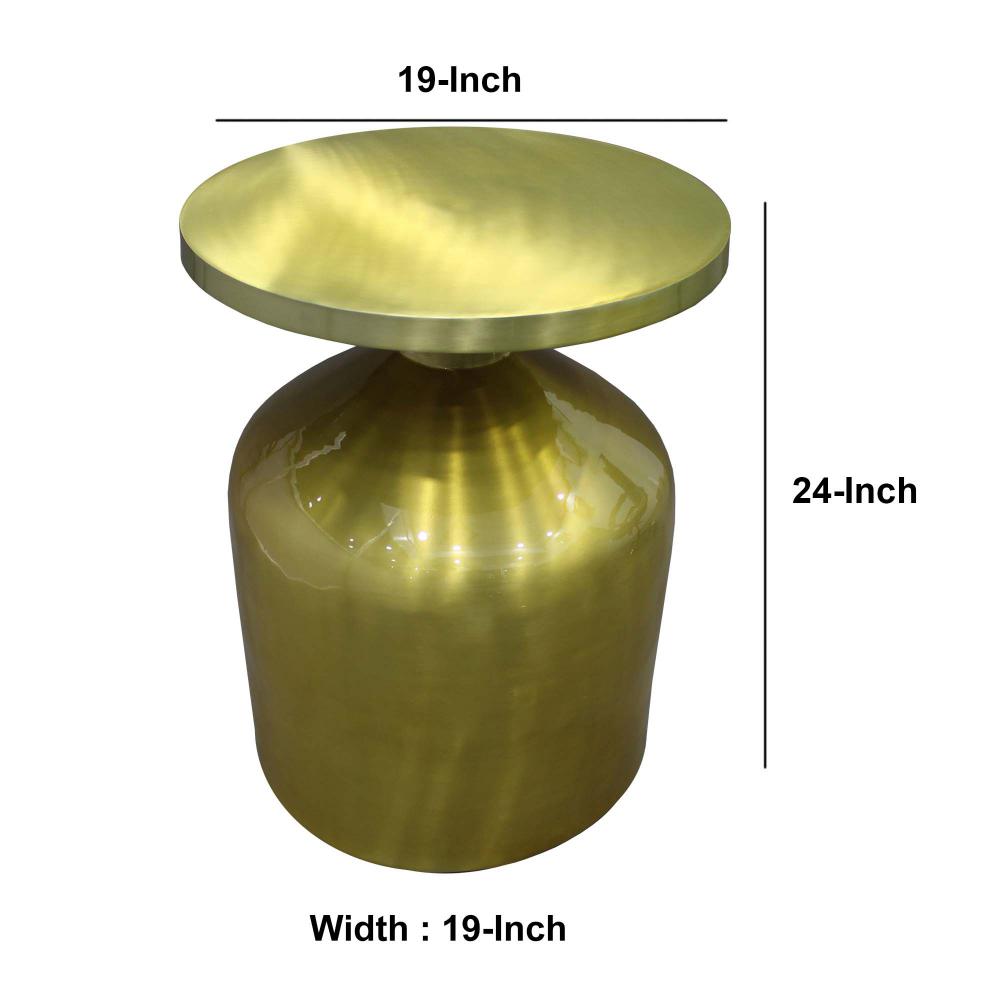 Rumi 24 Inch Metal Frame End Table with Round Top and Bottle Shape Base, Gold - UPT-247181