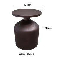 Rumi 24 Inch Metal Frame End Table with Round Top and Bottle Shape Base, Garnet Red- UPT-247182