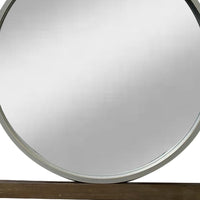 Round Wall Mirror with Rectangular Wooden Frame, Brown - UPT-247266