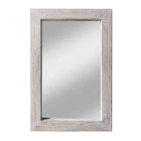 Grained Rectangular Wooden Frame Wall Mirror, Distressed Brown - UPT-247267