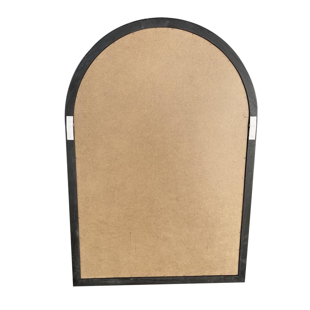 52 Inch Wood Wall Hanging Mirror, Window Pane Design, Arched Top, Black - UPT-247268