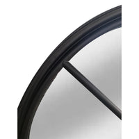 52 Inch Wood Wall Hanging Mirror, Window Pane Design, Arched Top, Black - UPT-247268