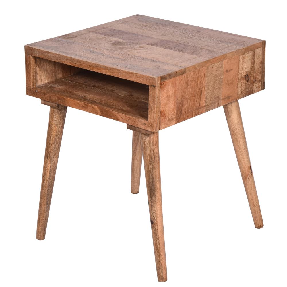 24 Inch Farmhouse Wooden Square End Table with Open Compartment, Oak Brown - UPT-250803