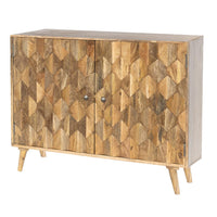 36 Inch Handcrafted Accent Cabinet, 2 Honeycomb Inlaid Doors, Mango Wood, Natural Brown - UPT-262406