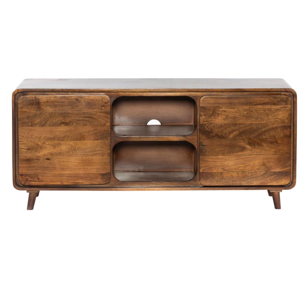 55 Inch TV Media Entertainment Center Console, Mango Wood, 2 Doors, Warm Brown - UPT-262407