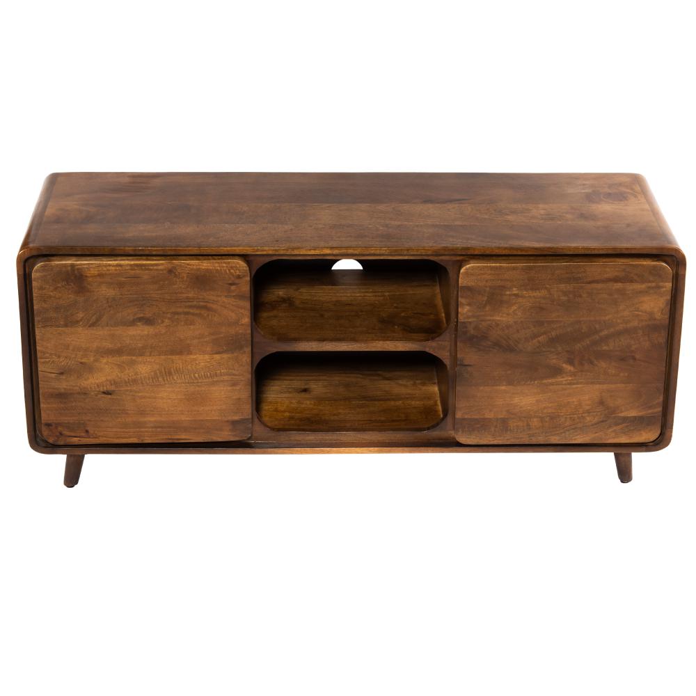 55 Inch TV Media Entertainment Center Console, Mango Wood, 2 Doors, Warm Brown - UPT-262407