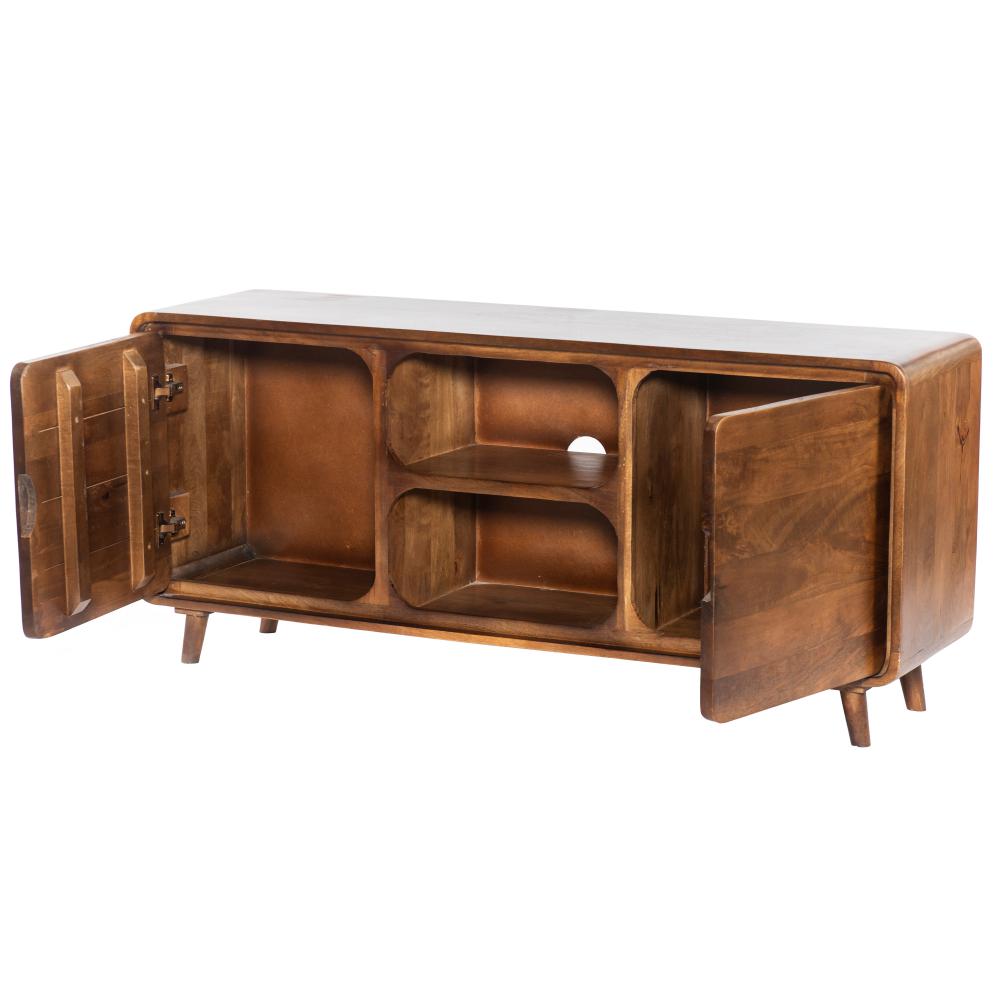 55 Inch TV Media Entertainment Center Console, Mango Wood, 2 Doors, Warm Brown - UPT-262407