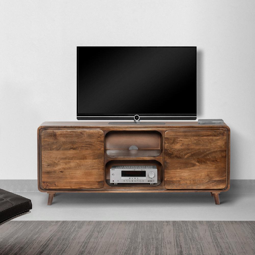 55 Inch TV Media Entertainment Center Console, Mango Wood, 2 Doors, Warm Brown - UPT-262407