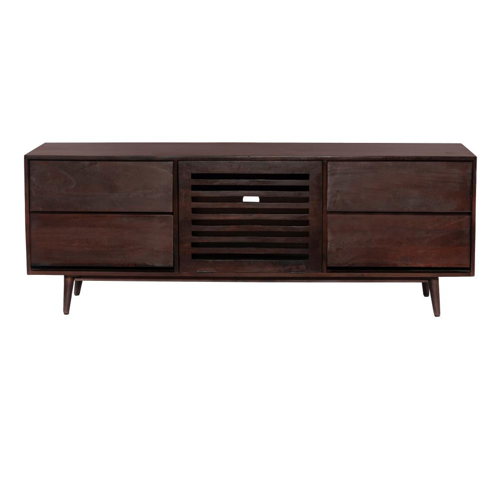 64 Inch TV Cabinet with 4 Drawers and Wooden Frame, Walnut Brown - UPT-262408